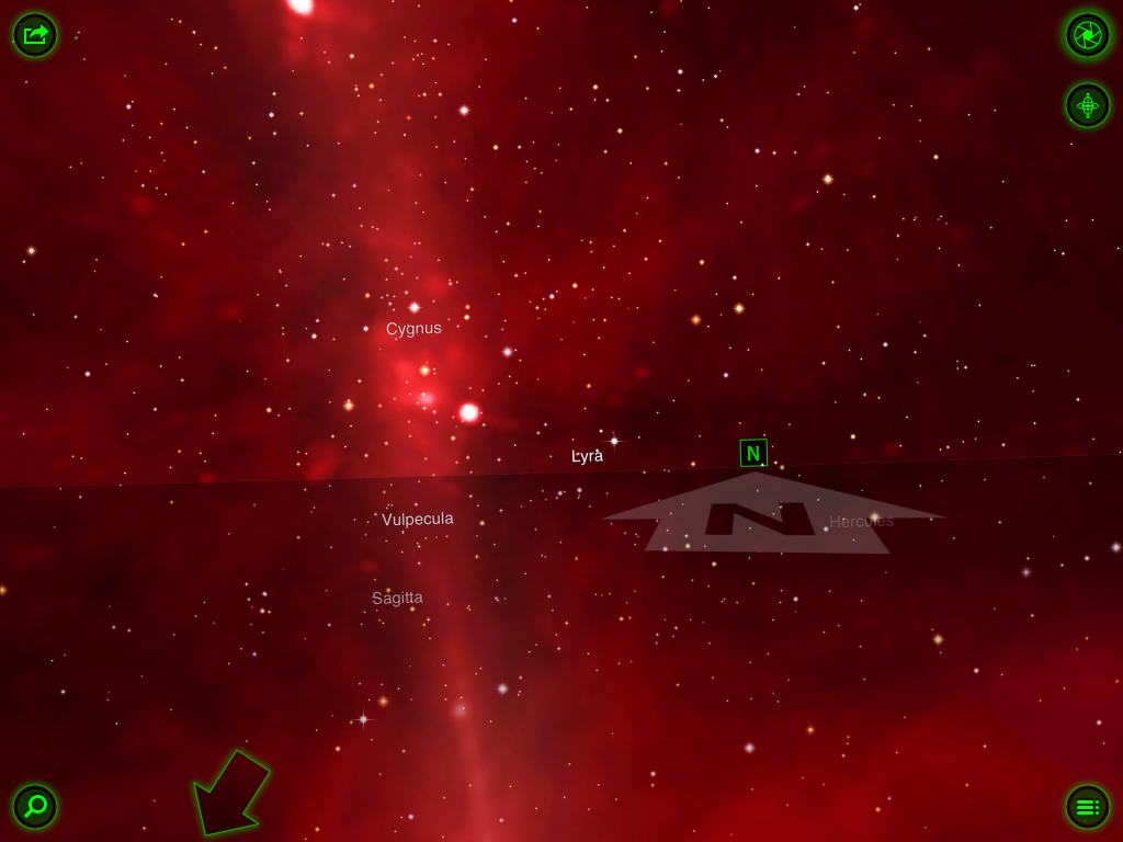 Here you can navigate around the night sky using the content. Notice the traditional menu hidden away in the right hand bottom corner.